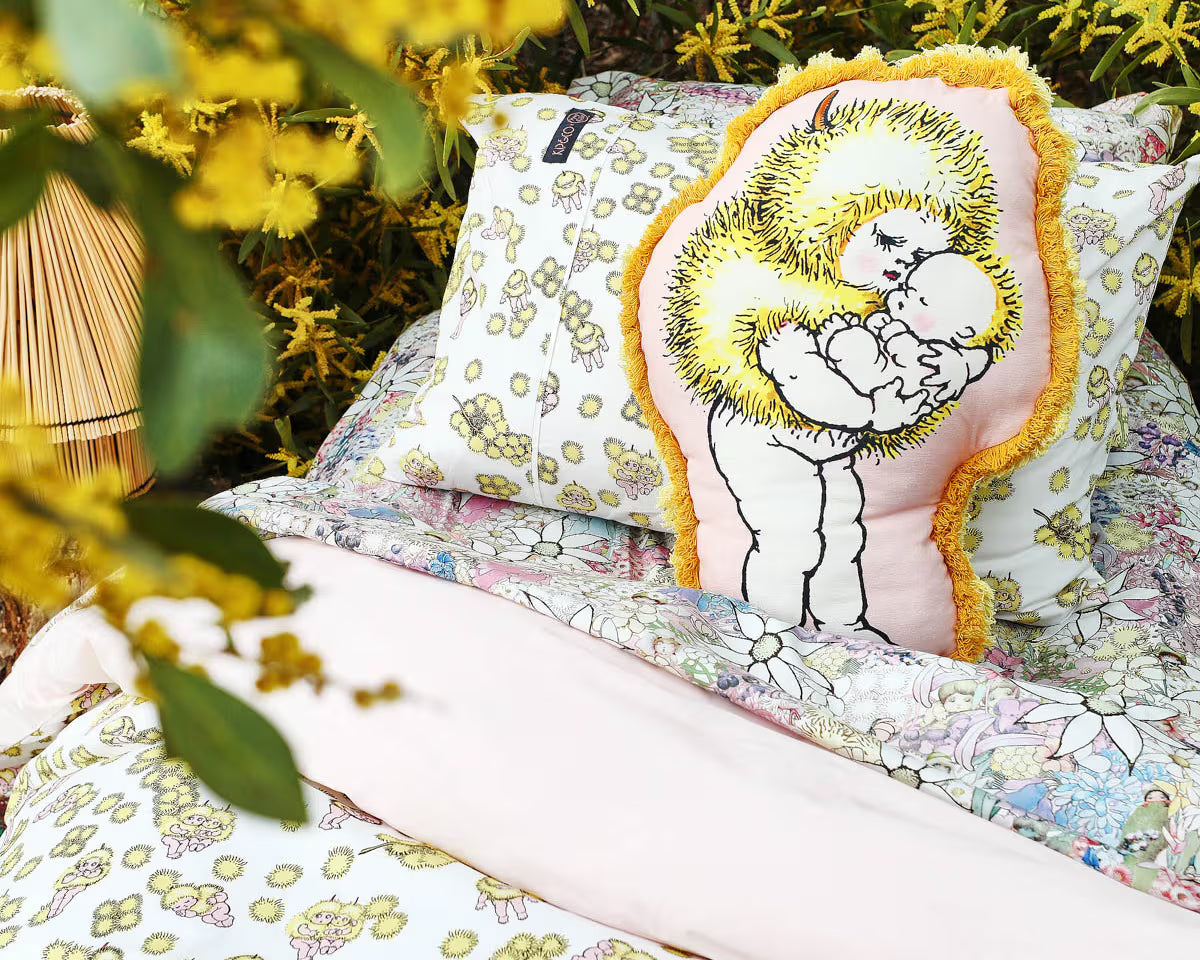 May Gibbs x Kip&Co Wattle Dance White Organic Cotton Quilt Cover
