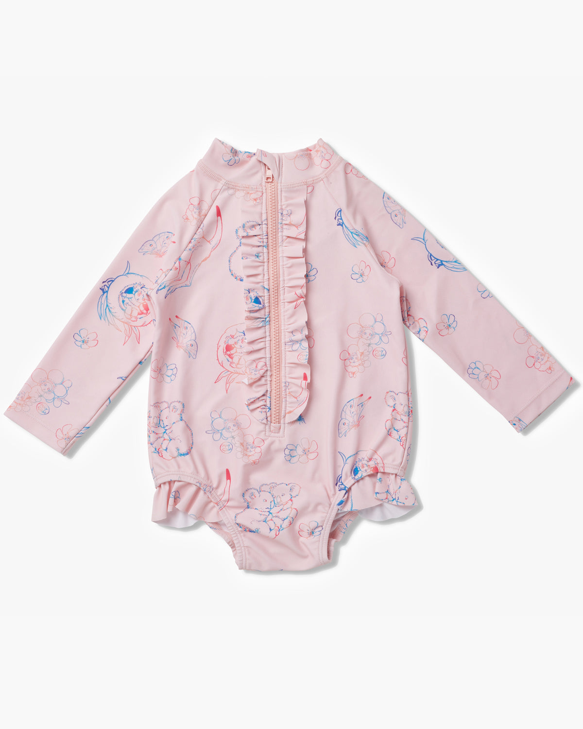 May Gibbs x Walnut Melbourne Prue Long Sleeve Bather Rainbows Pink