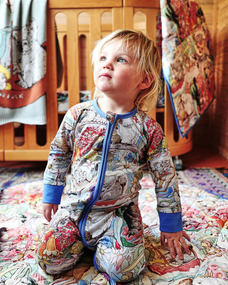 May Gibbs x Kip&Co Bush Friends Organic Long Sleeve Zip Romper