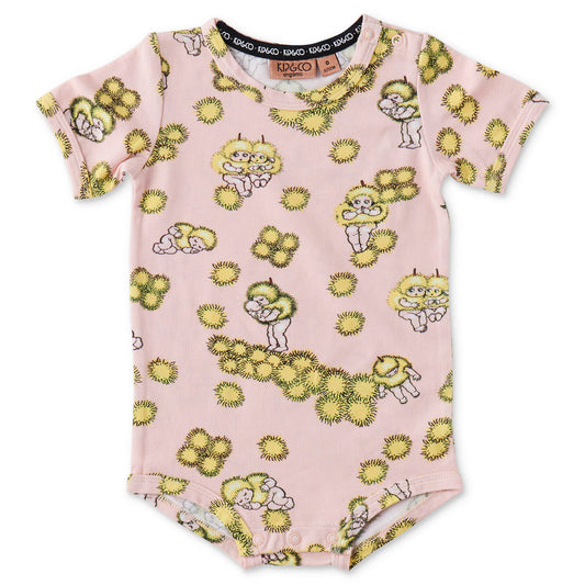 May Gibbs X Kip&Co Wattle Dance Pink Organic Short Sleeve Romper