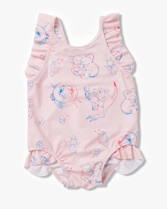May Gibbs x Walnut Melbourne Posey Frill Bather - Rainbows Pink