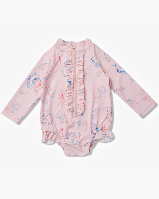 May Gibbs x Walnut Melbourne Prue Long Sleeve Bather Rainbows Pink