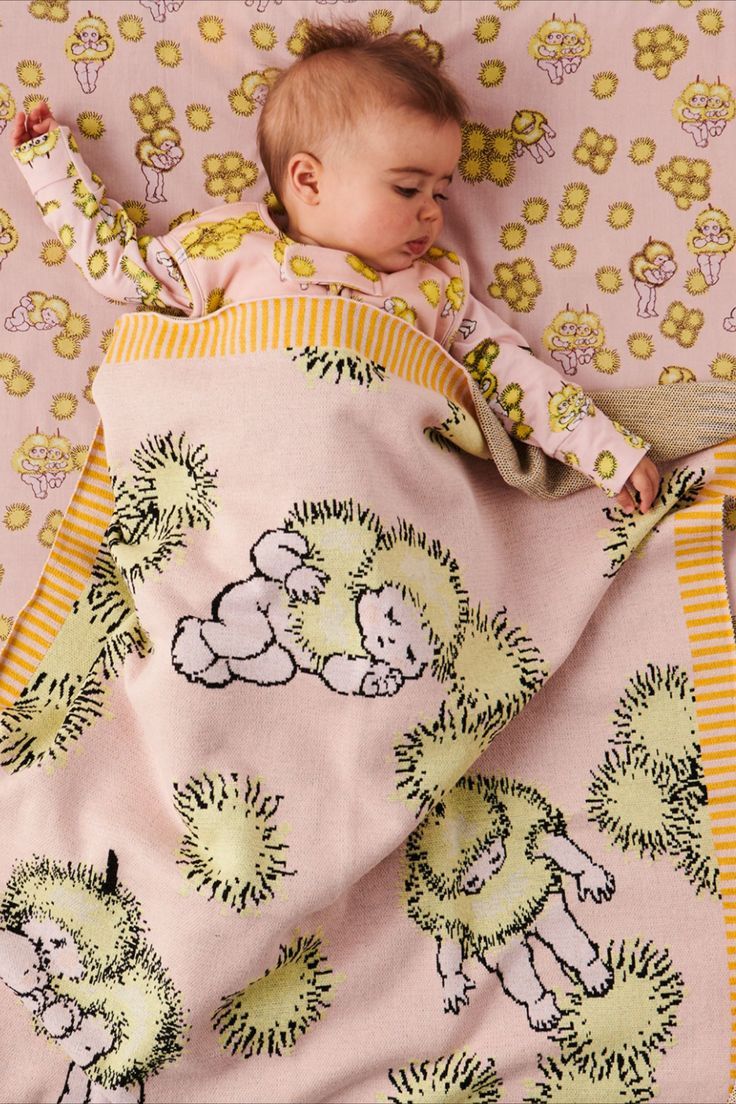 May Gibbs x Kip&Co Wattle Pink Cotton Knitted Blanket
